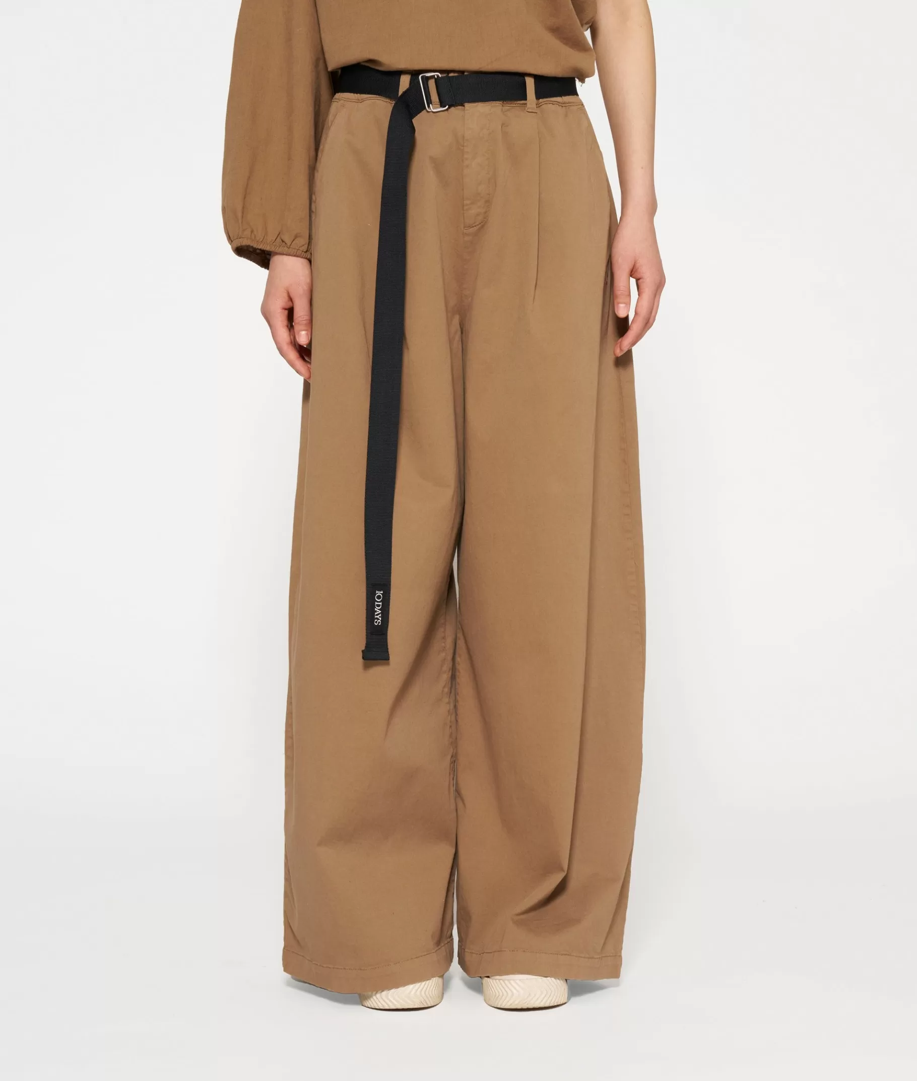 Online 10DAYS Belted Wide Leg Pants Twill cedar brown