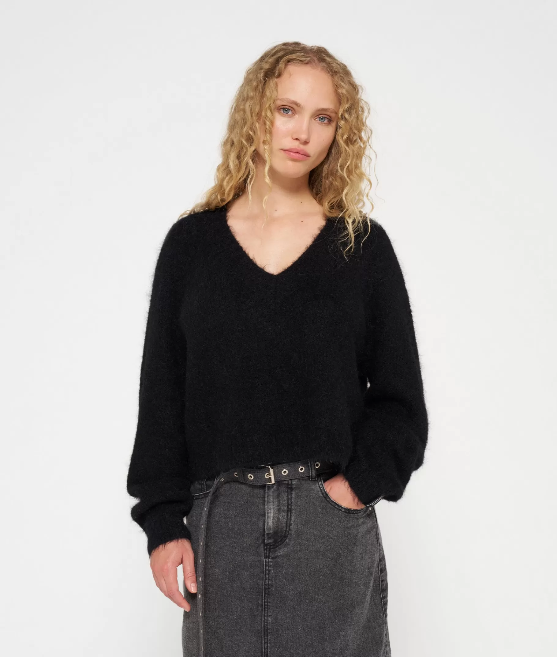 Hot 10DAYS Cropped V-neck Sweater Knit black