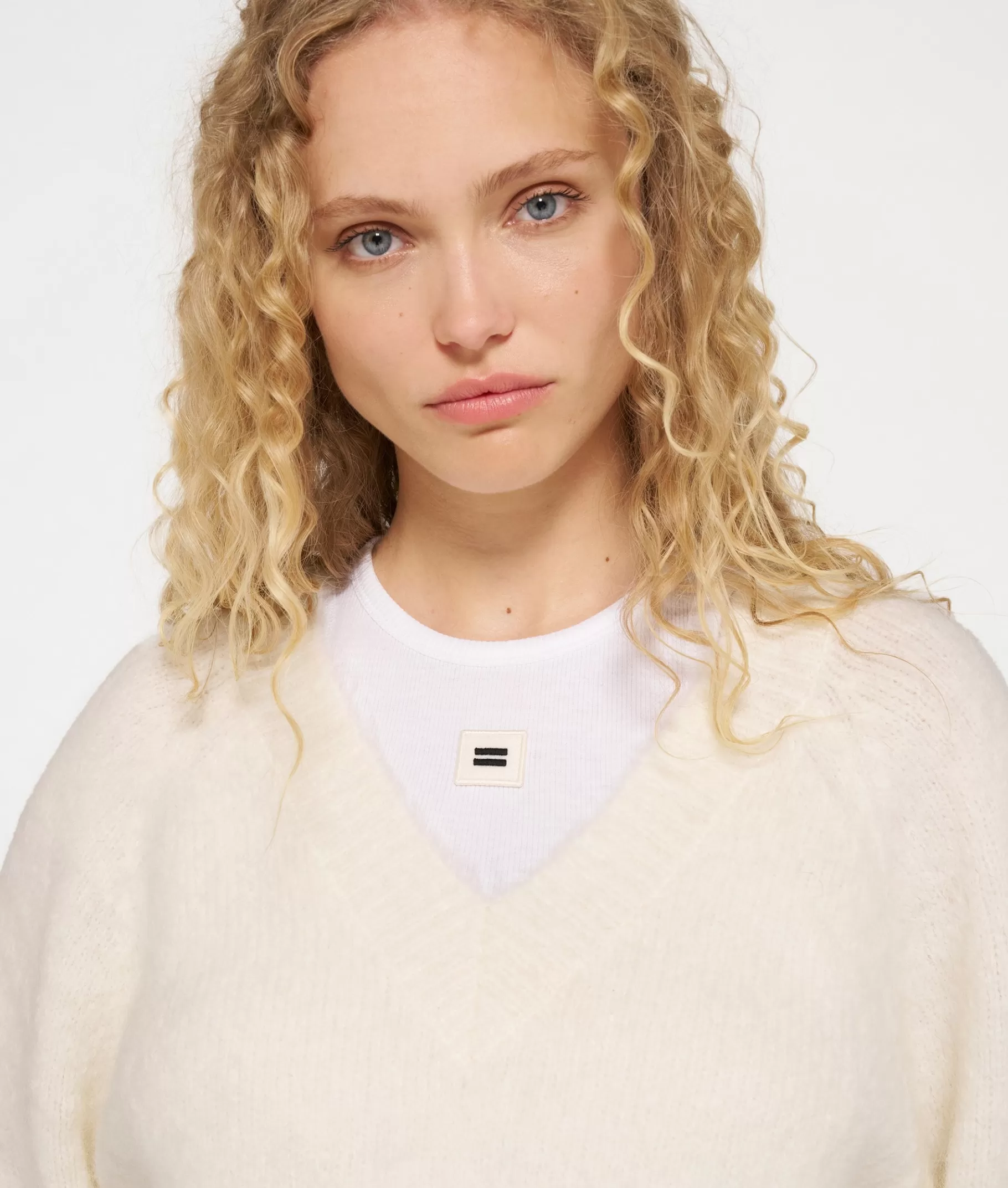 Store 10DAYS Cropped V-neck Sweater Knit light natural