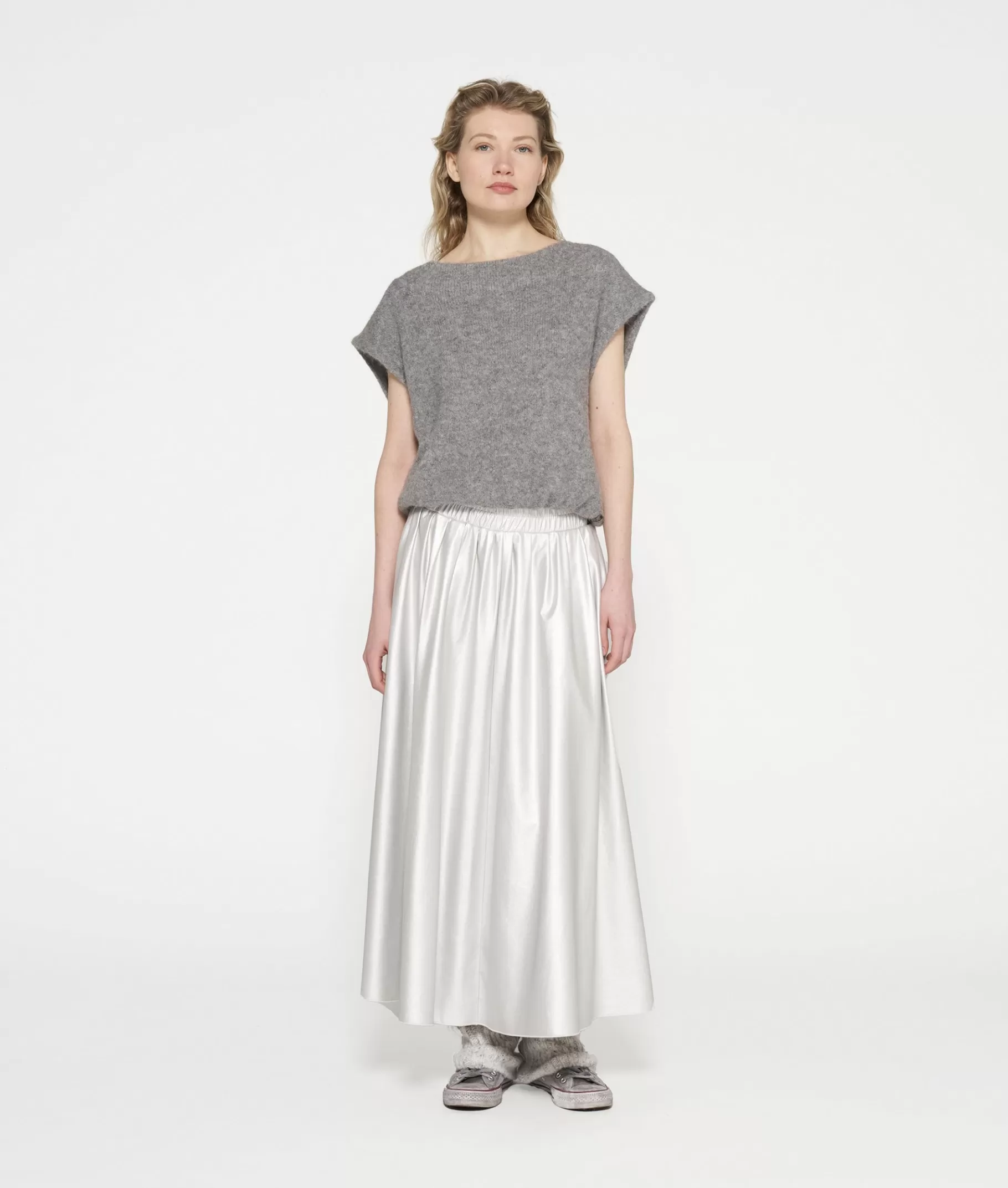 New 10DAYS Leather Look Pleated Skirt silver