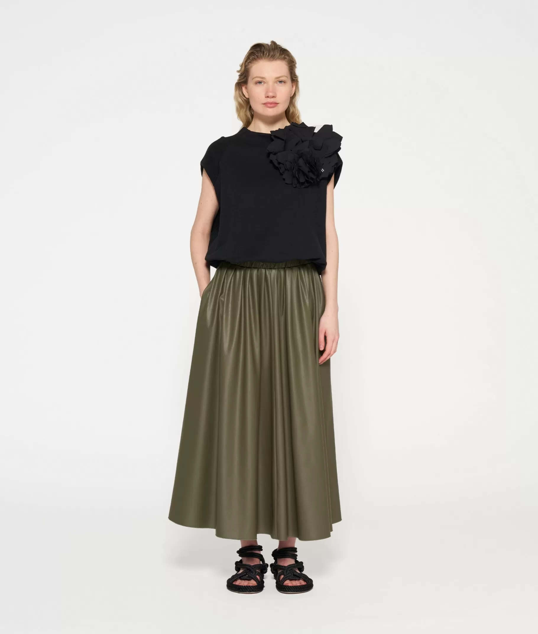 Flash Sale 10DAYS Leather Look Pleated Skirt sage