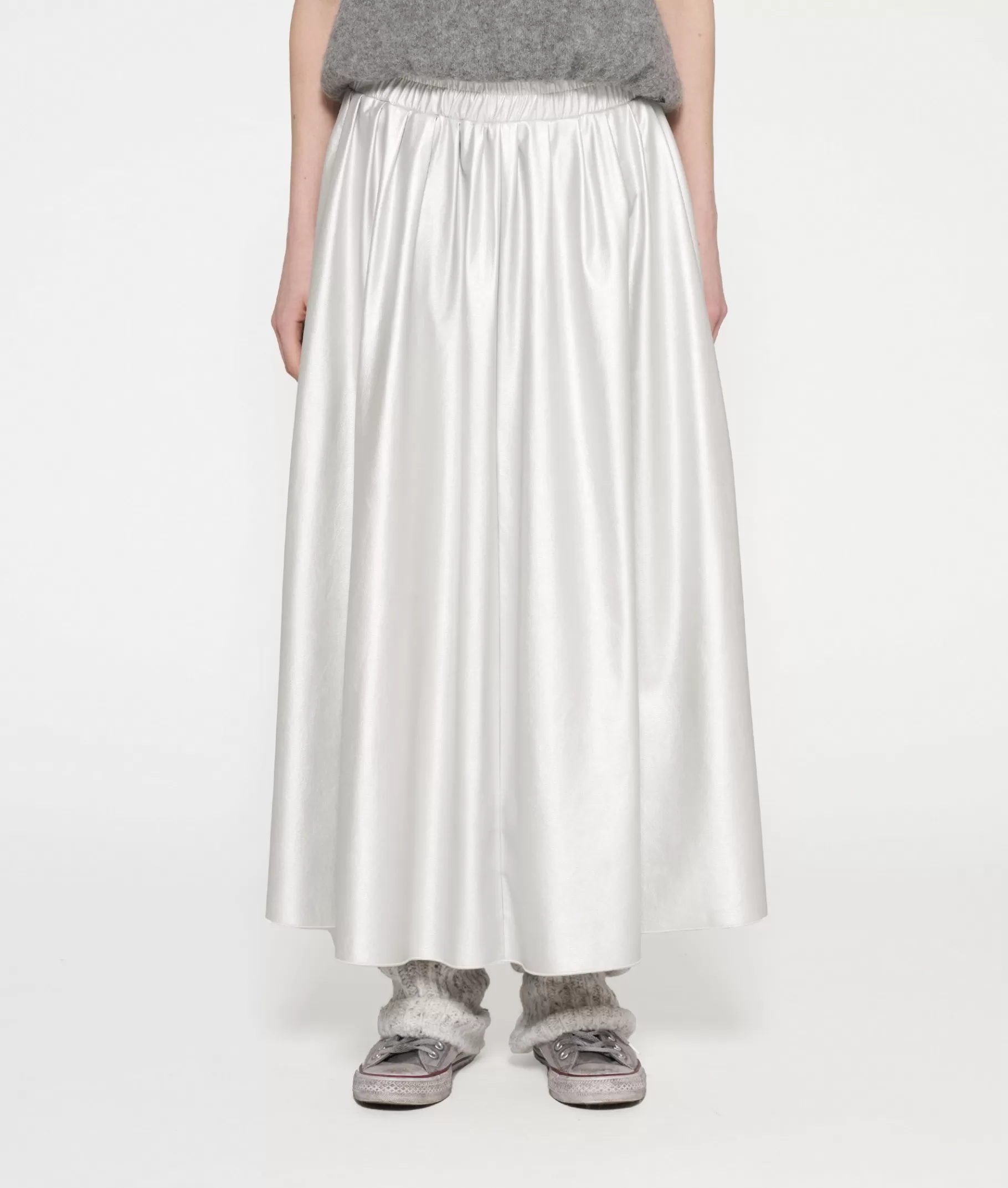 New 10DAYS Leather Look Pleated Skirt silver