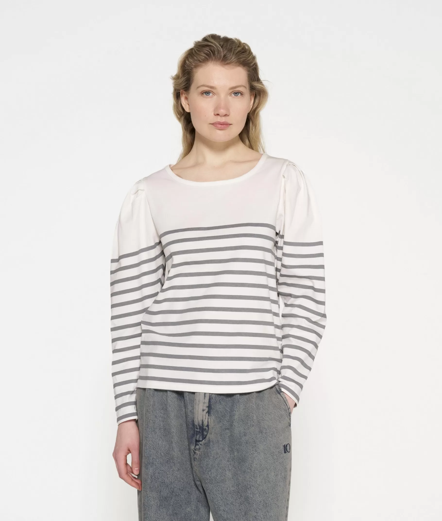 Store 10DAYS Puff Long Sleeve Tee Stripes ecru/graphite