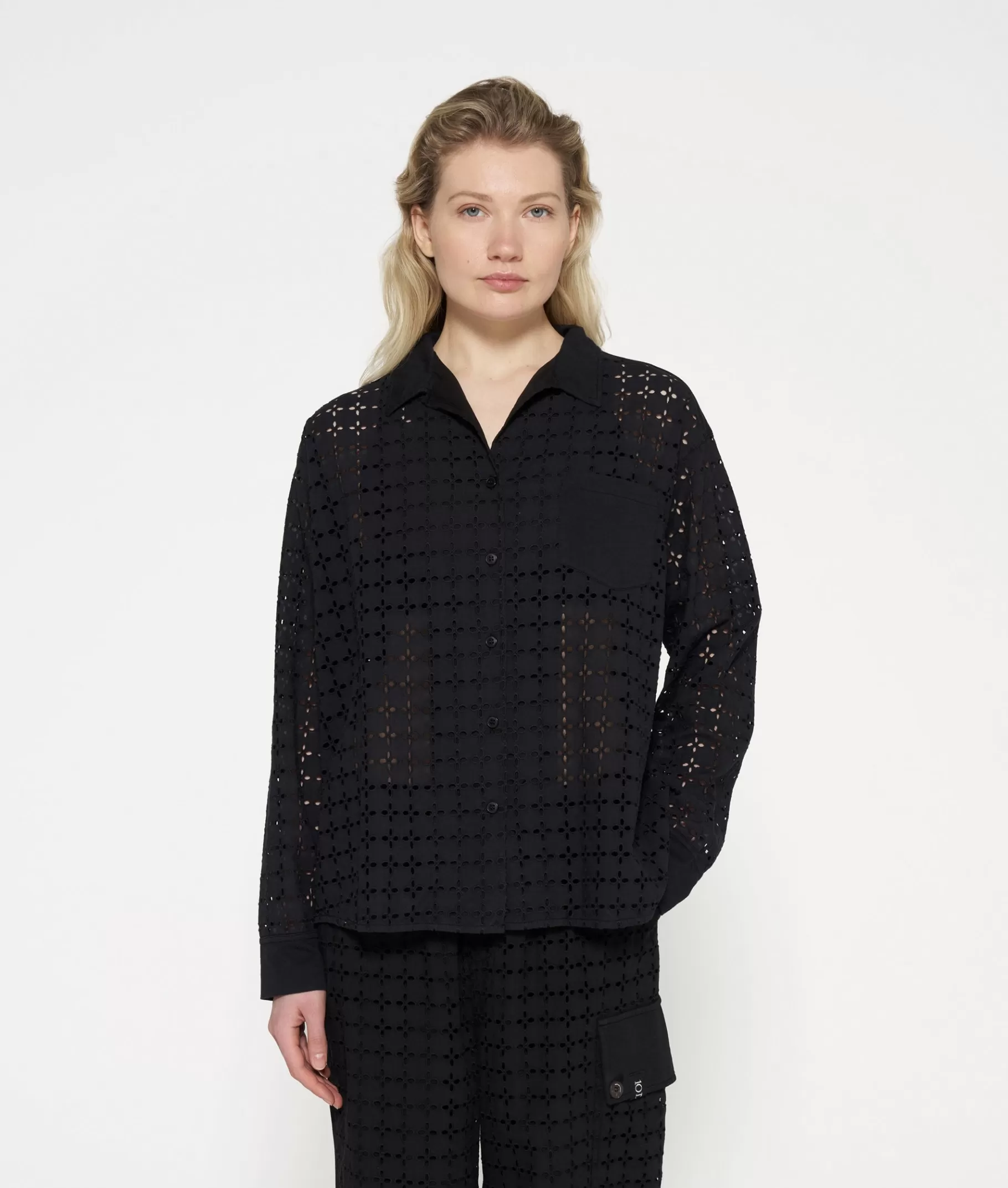 Cheap 10DAYS Shirt Broidery Anglaise black