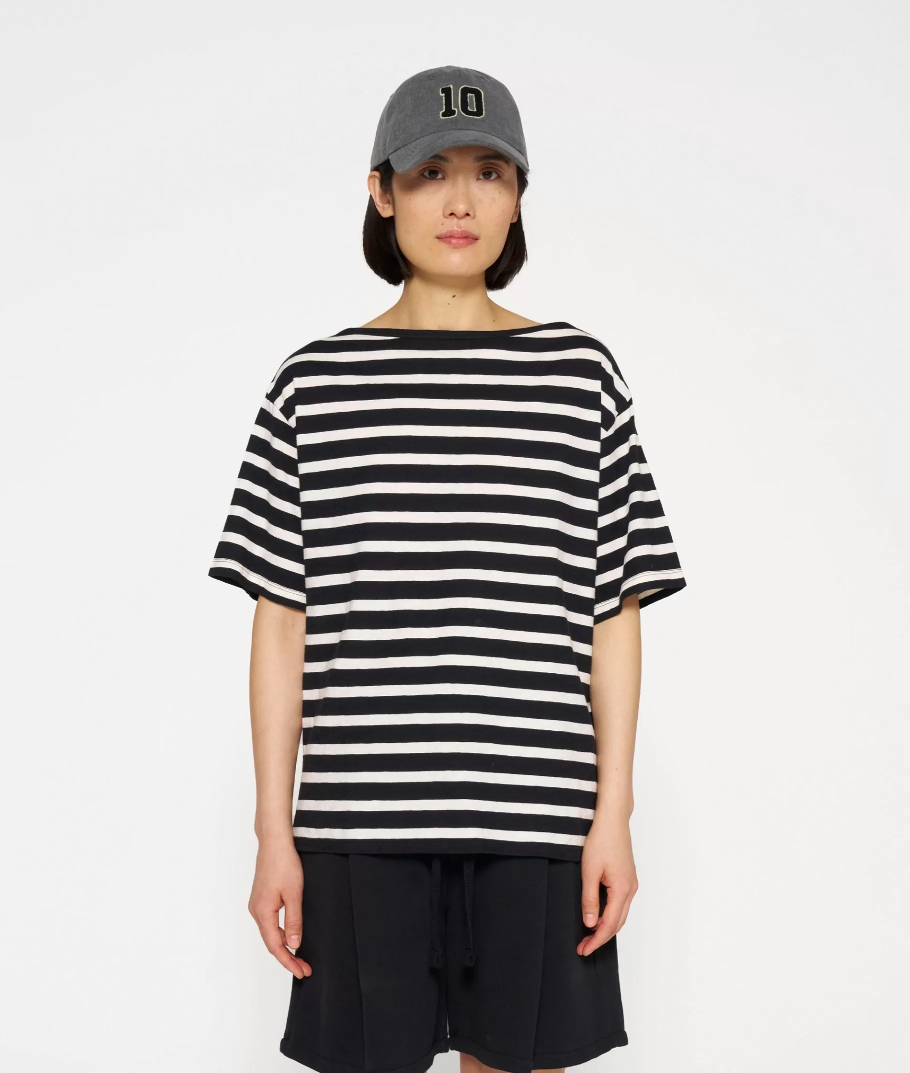 Outlet 10DAYS Short Sleeve Tee Stripes black/light natural