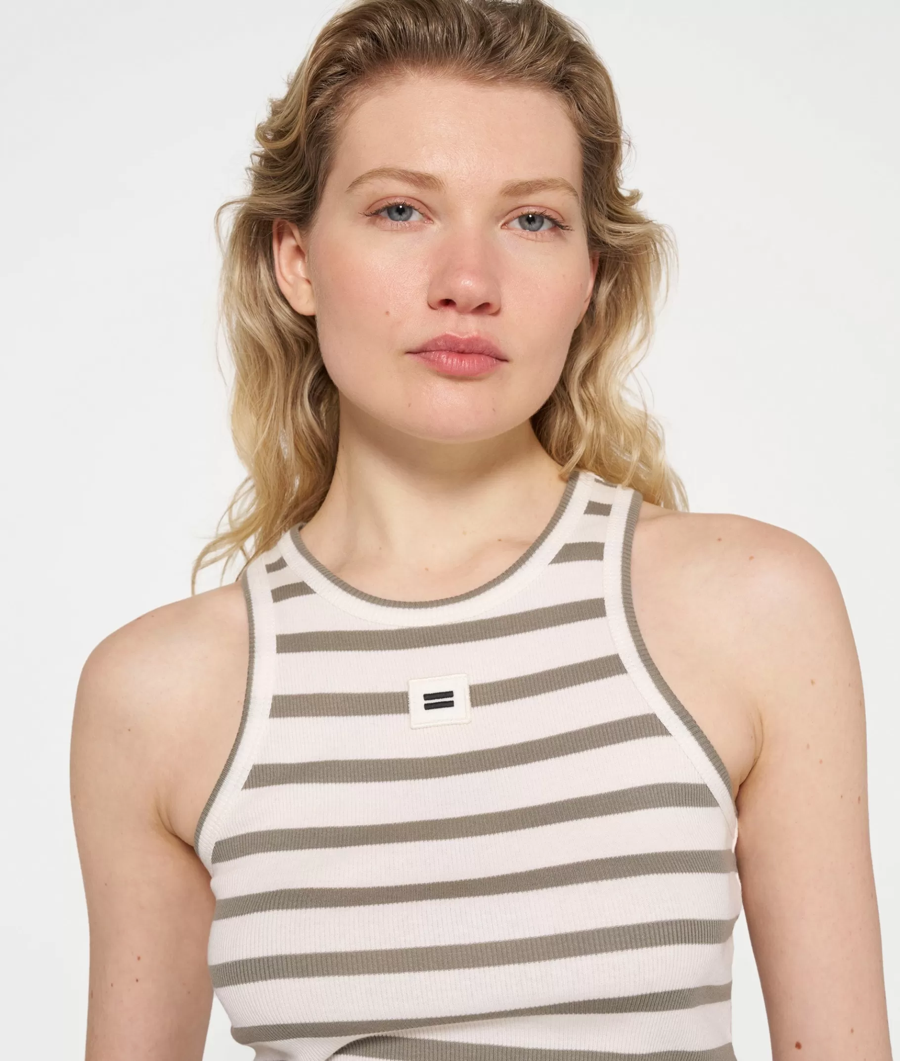 Outlet 10DAYS Tank Top Rib Stripes ecru/sage