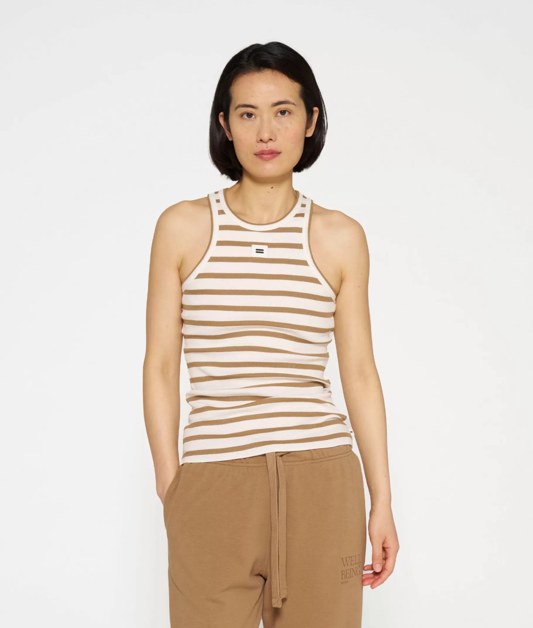 Cheap 10DAYS Tank Top Rib Stripes ecru/cedar brown