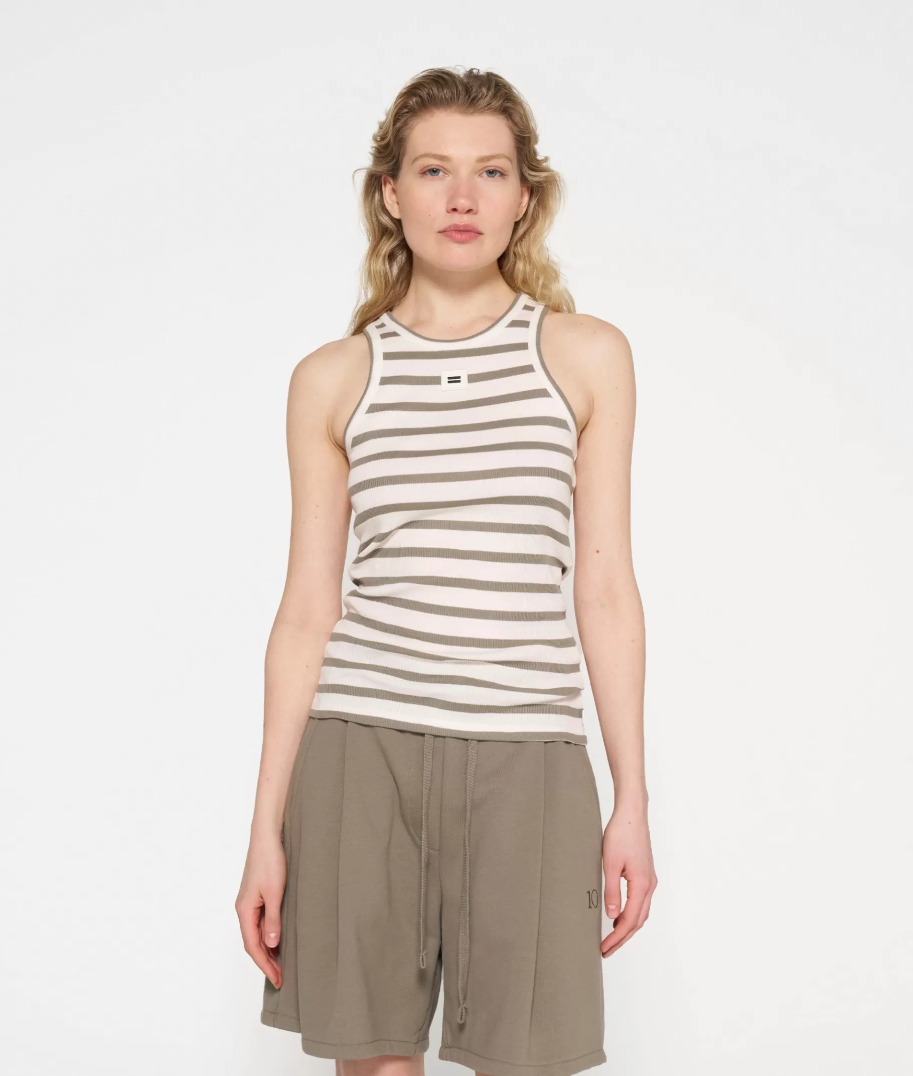 Outlet 10DAYS Tank Top Rib Stripes ecru/sage