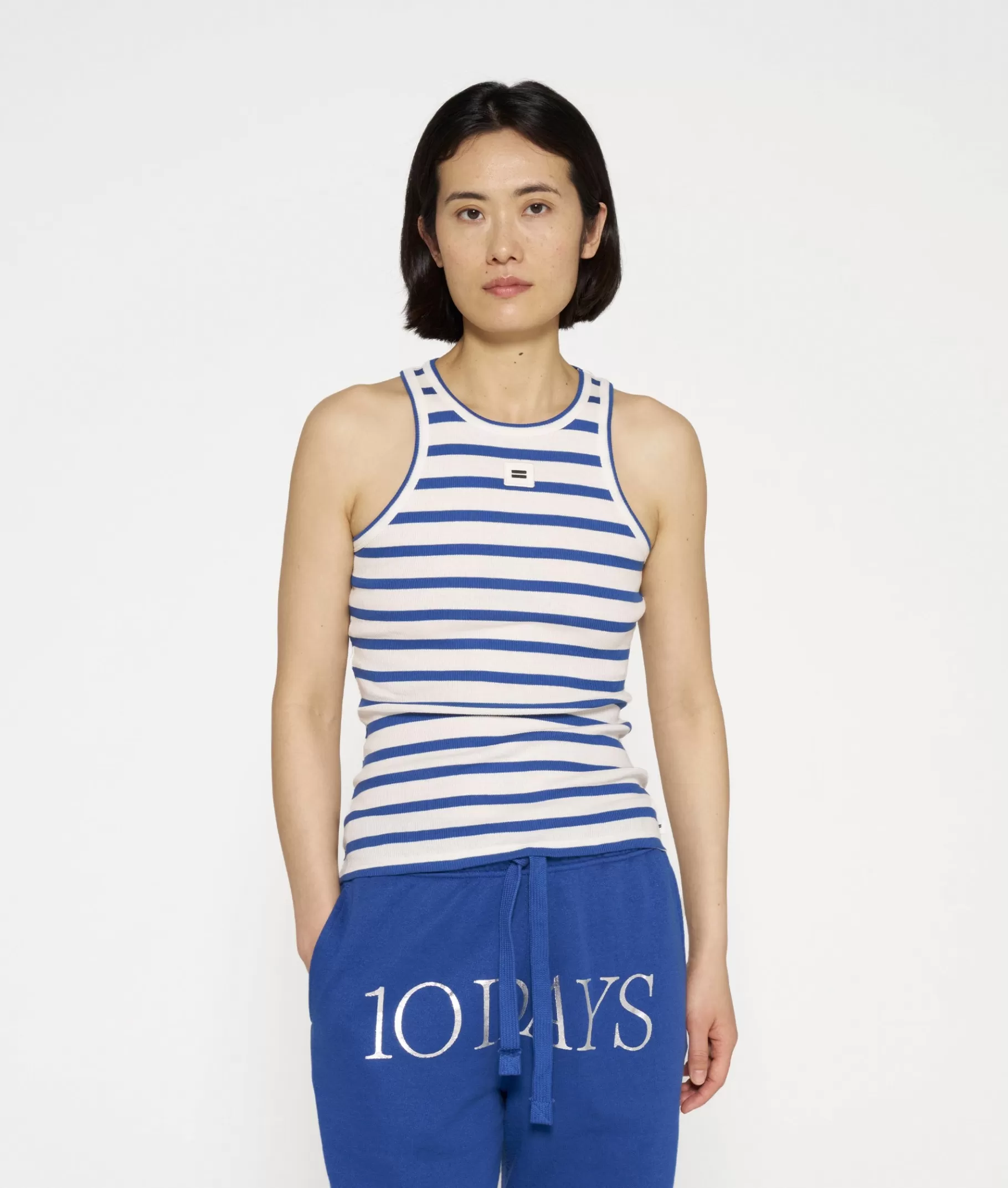 Clearance 10DAYS Tank Top Rib Stripes ecru/true blue