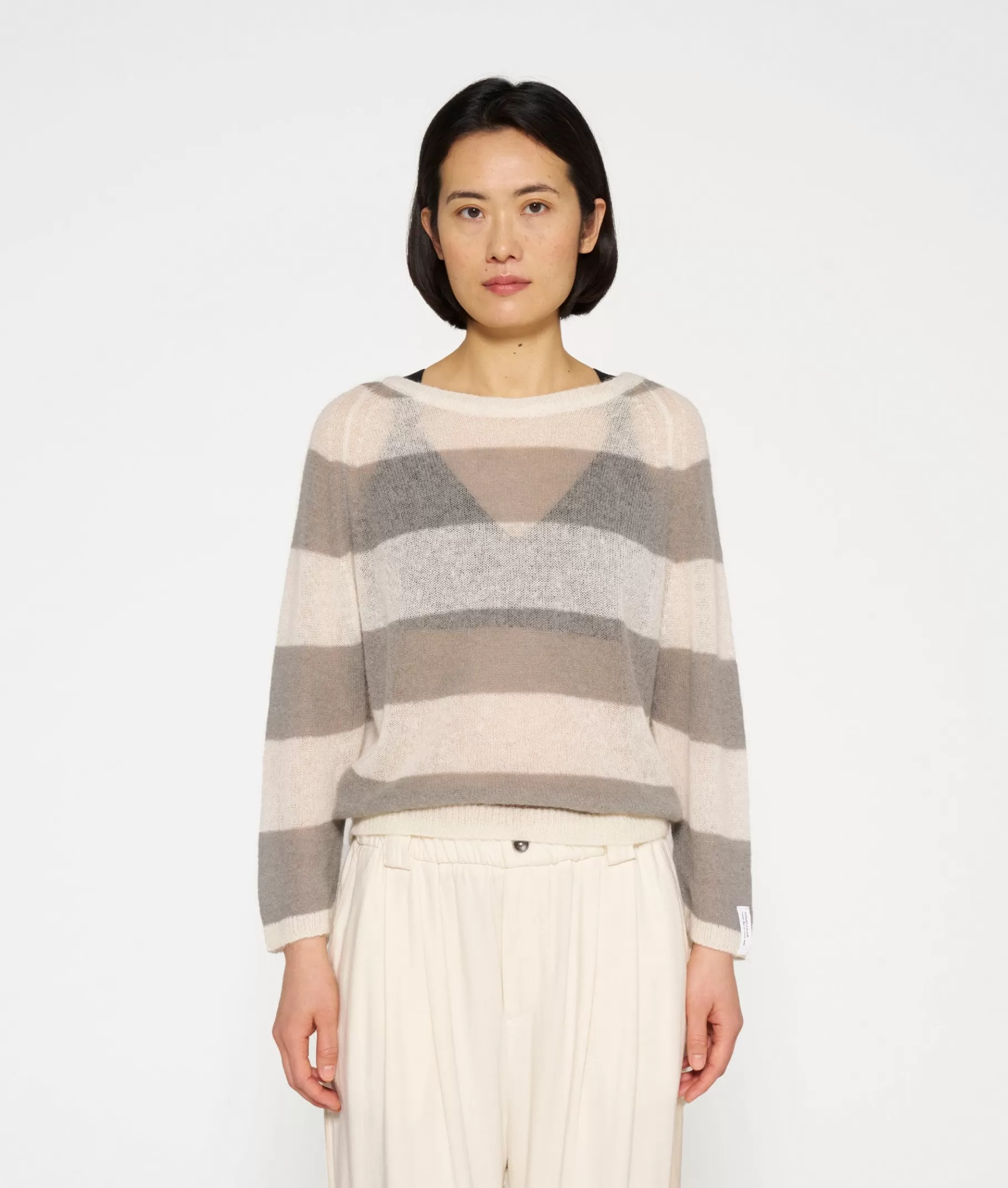 Clearance 10DAYS Thin Knit Sweater Stripes ecru/sage