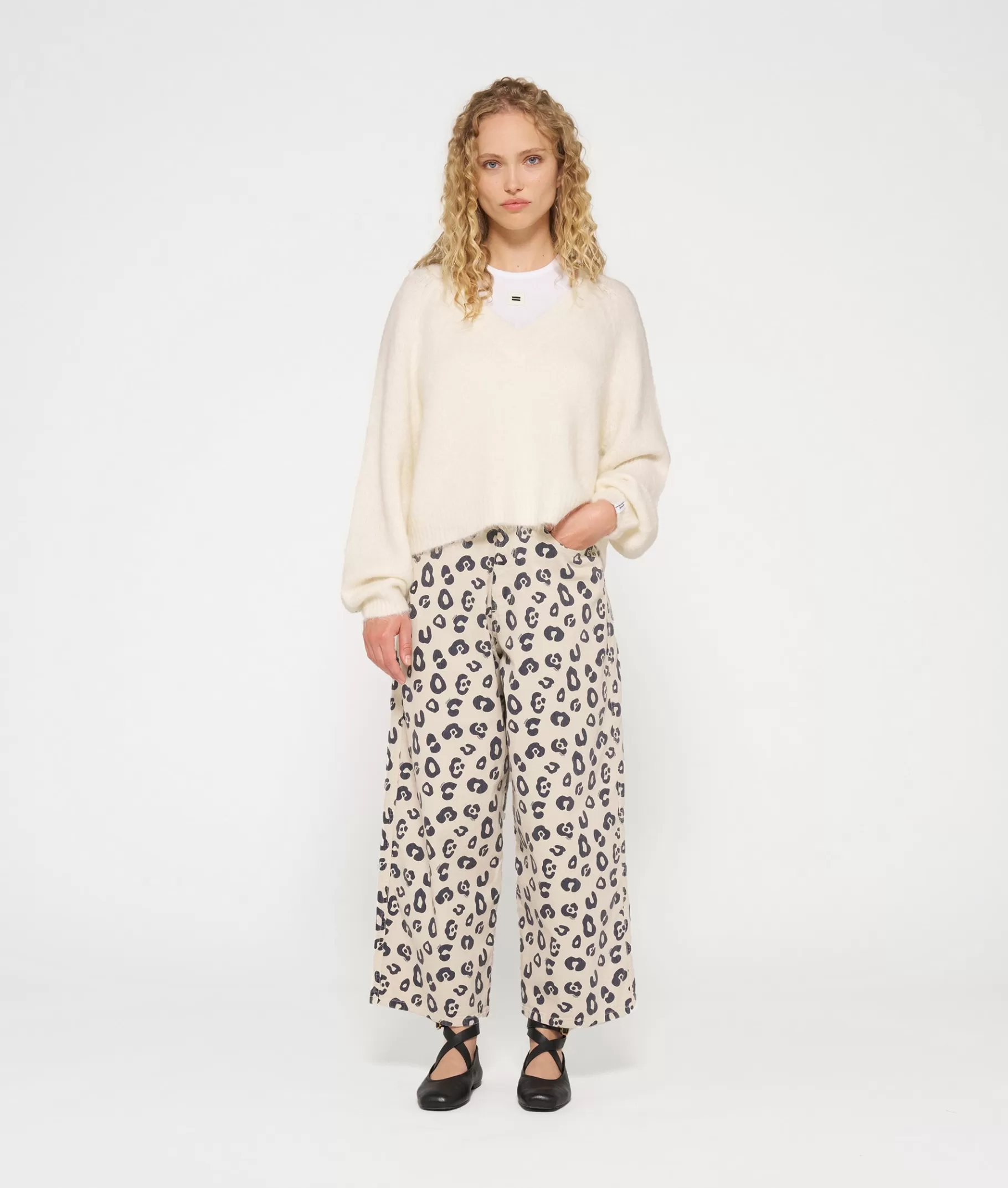 Sale 10DAYS Wide Twill Pants Leopard light natural